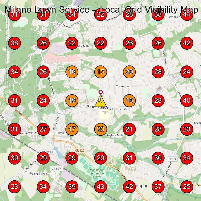 Milano Lawn Service GeoGrid visibility map for Lawn Care Service in Manalapan Township